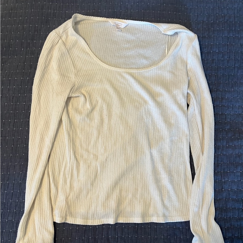 Women's Cream Ribbed Long Sleeve Top